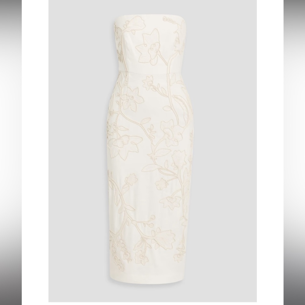 Veronica Beard Cream Strapless Embroidered Floral Midi Dress
